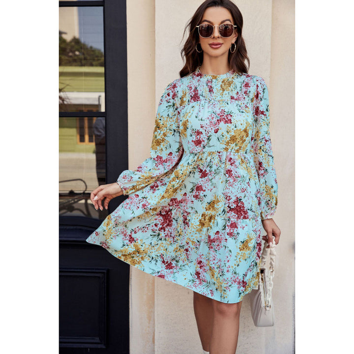 Dame Floral Print A-linje Kjole med lange ærmer Stilla