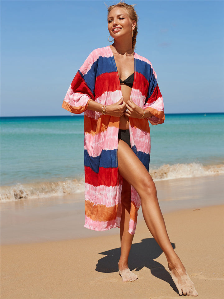 Dame Strandkimono med moderne stribedesign Stilla