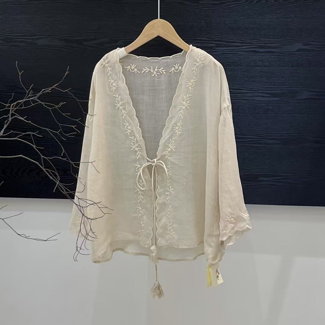 Femme Letvægts Broderet Kimono Bluse Stilla