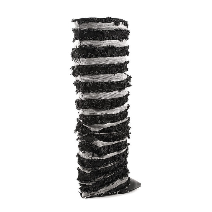 Dame High-Gloss Over-the-Knee Slipstøvler med Rüschendetails Stilla
