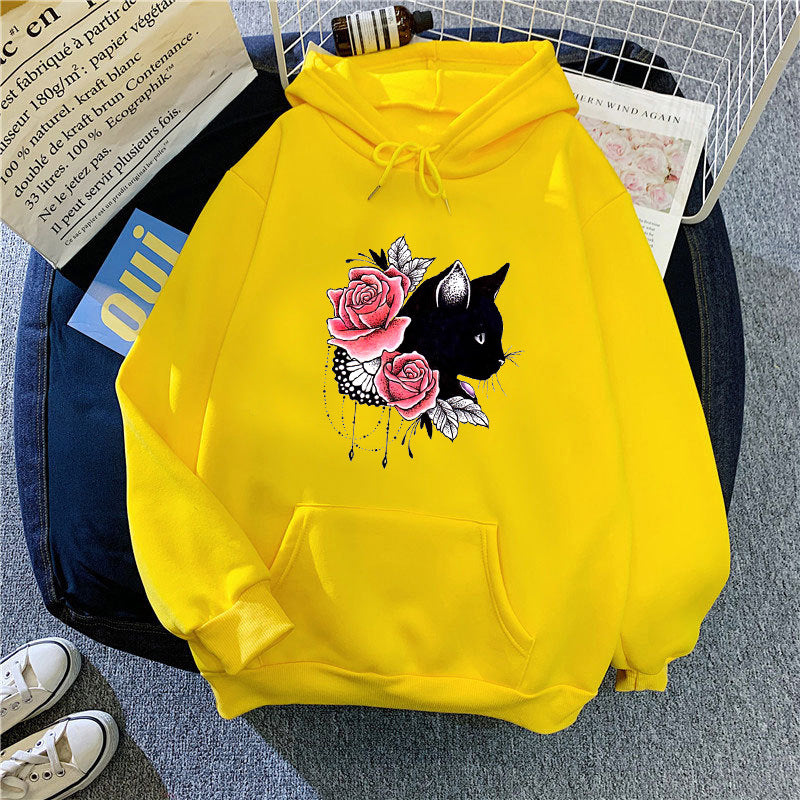 Kvinders hoodie med blomsterkat design Skovae