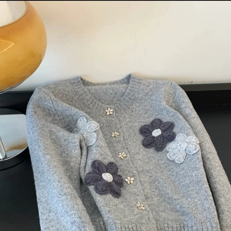 Femme Bestikket Floral Strikjakke Stilla