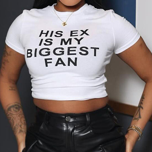 Dame crop-top med sjov tekst og figursyet snit Skovae