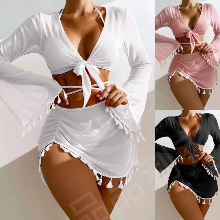 Femme Chic klokkeærmet crop top og høj talje nederdel sæt Stilla