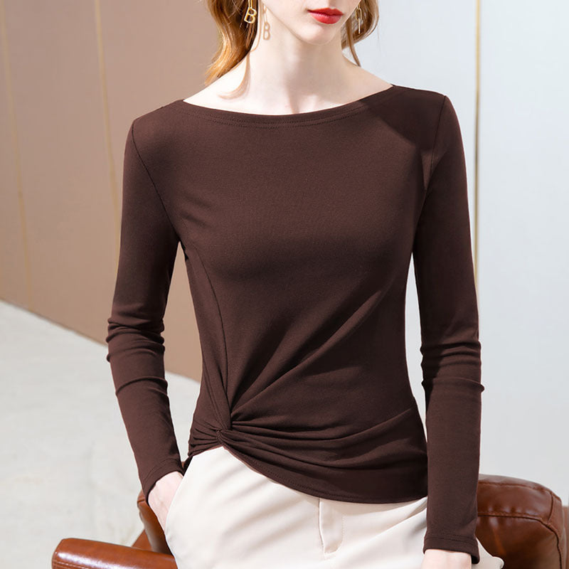 Dame Elegante Langærmet T-shirt med sidelægnings effekt Stilla