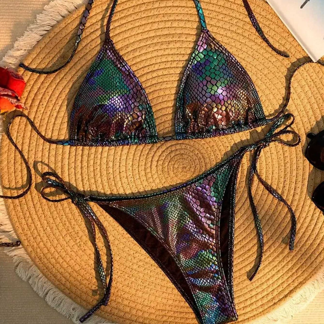 Dame Triangel-Bikini med glitrende slange-design Skovae