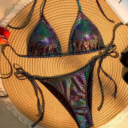 Dame Triangel-Bikini med glitrende slange-design Skovae