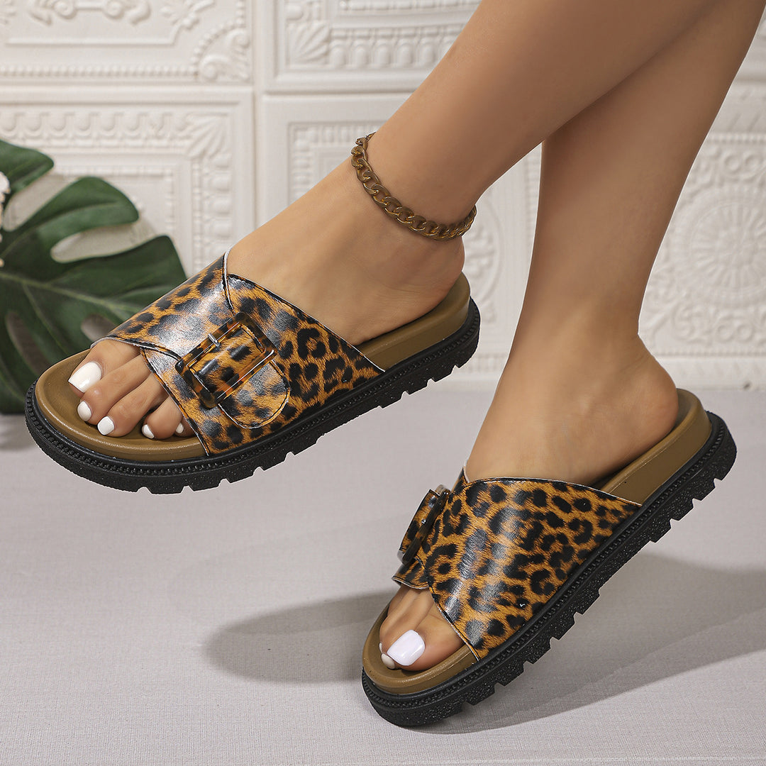 Dame remsandaler med moderne leopardmønster og skridsikker sål Stilla