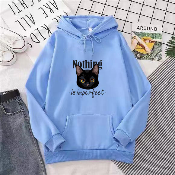 Women's Cozy Hoodie with Artistic Cat Design Skovae