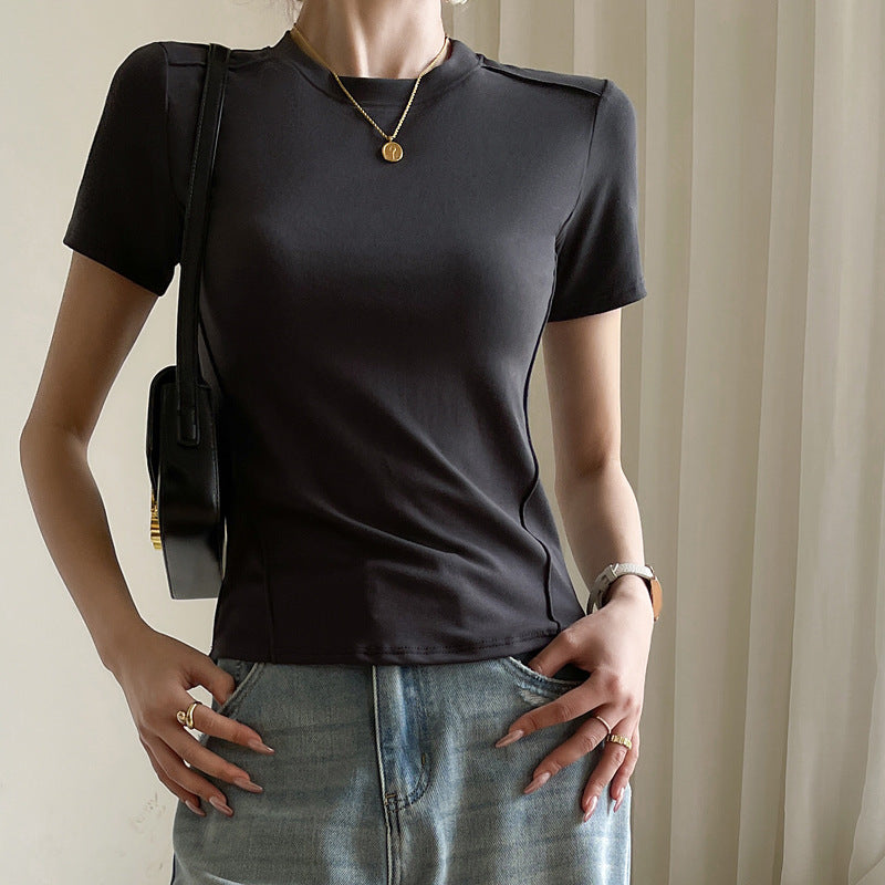 Dame figursyet T-shirt med kort arm og elastisk materiale Stilla