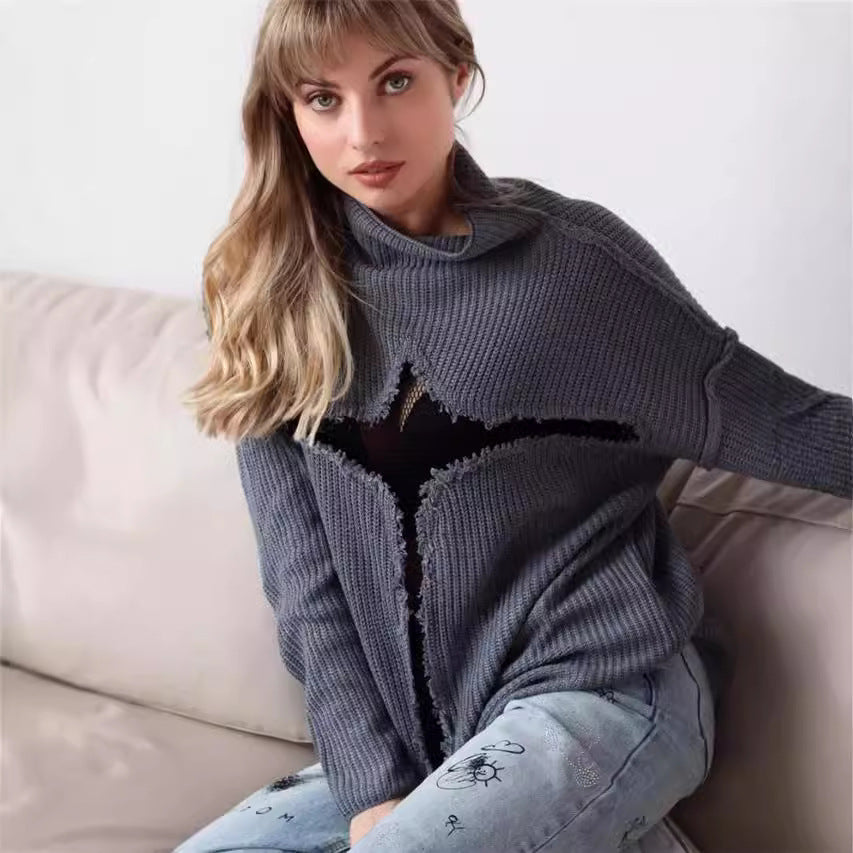 Dame Oversized Strikpullover med spændende Mesh-indsats og ukonventionelt design Stilla