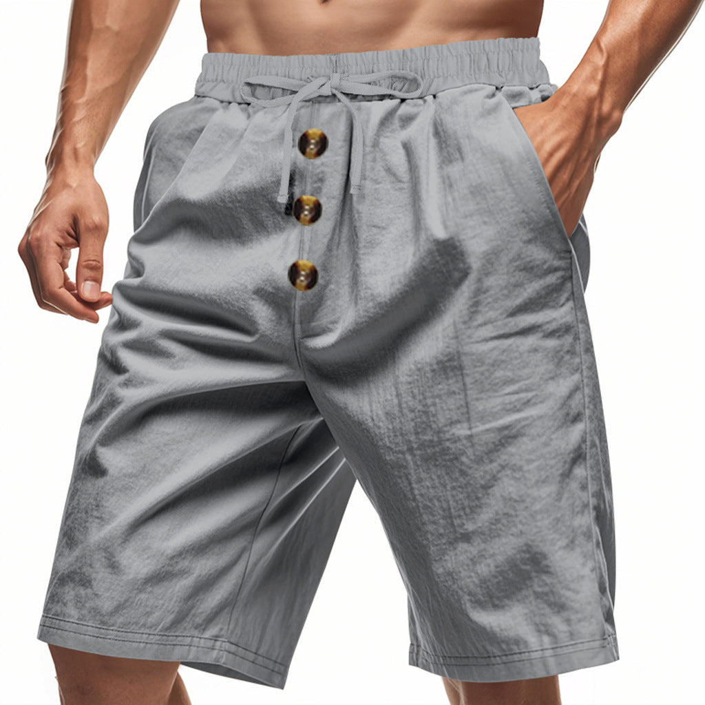 Herrer fritidsshorts med dekorative knapper og elastisk bånd Stilla