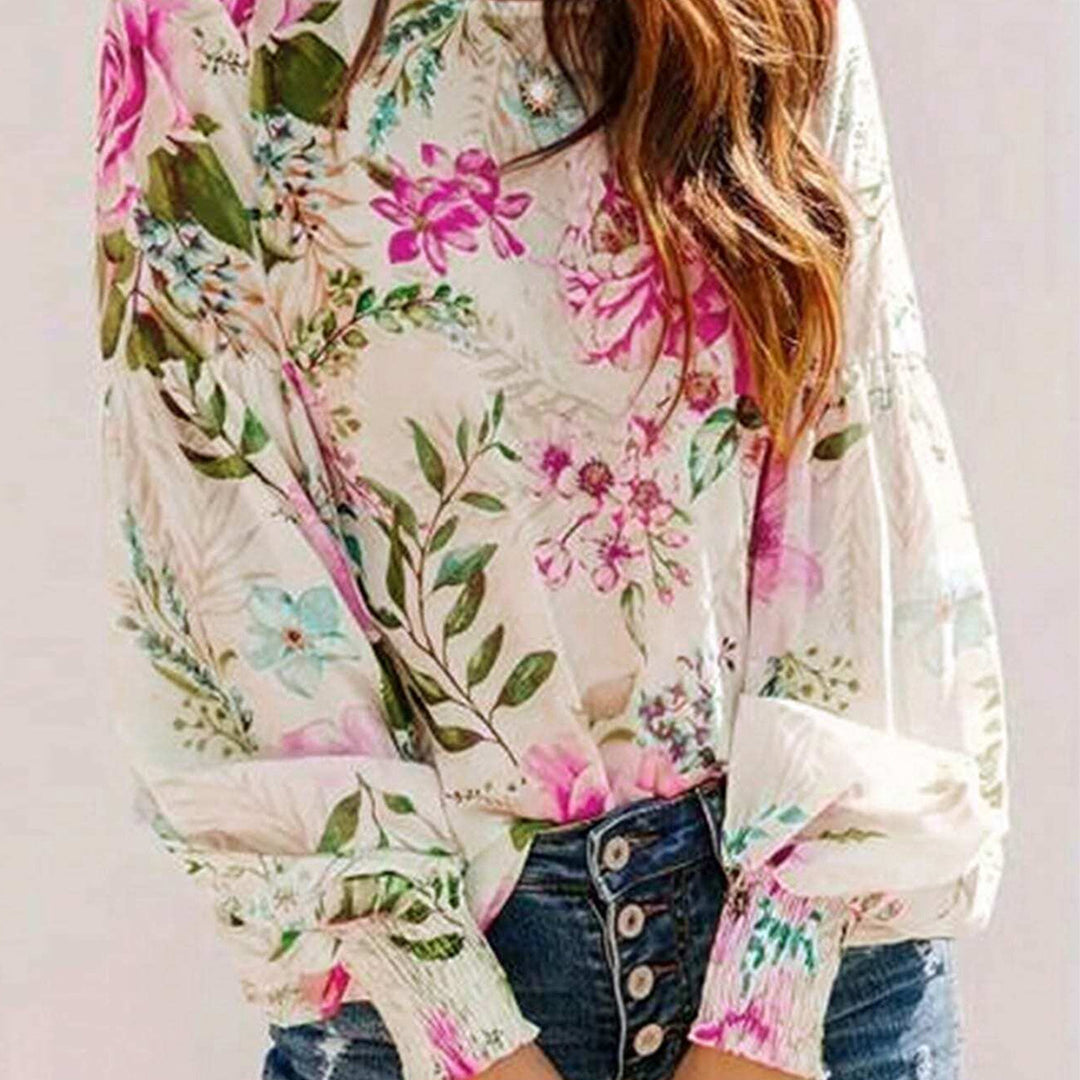 Damebluse med blomsterprint og voluminøse ærmer Stilla