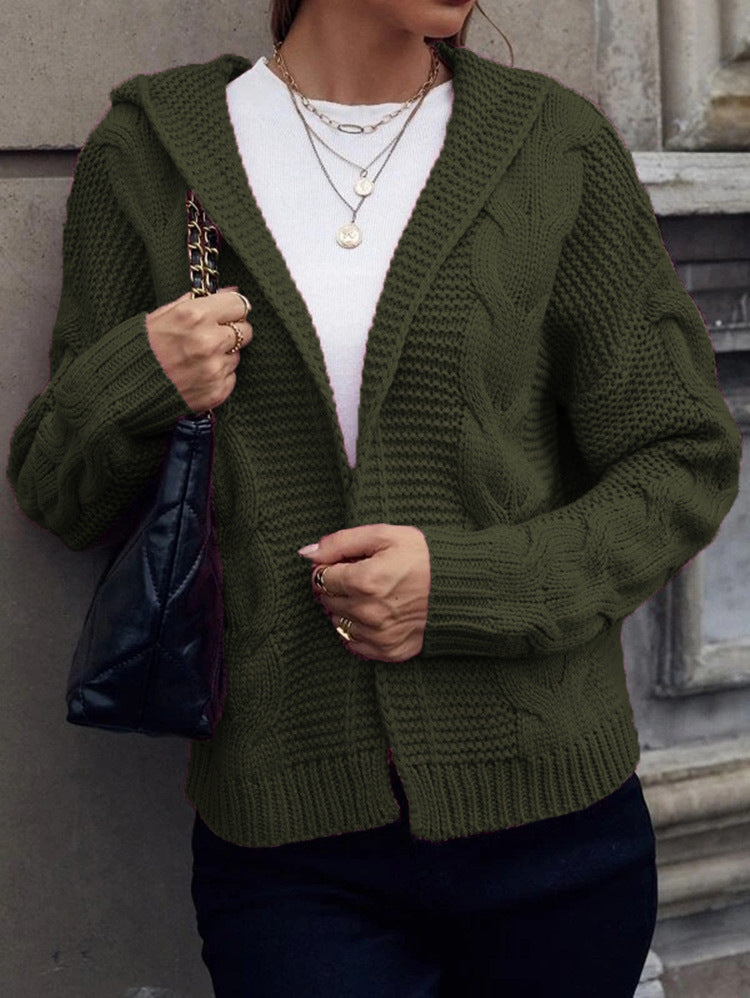 Kvinders chunky strik cardigan med hætte og struktureret kabelmønster Stilla