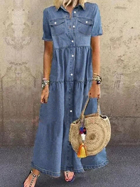 Femme Lagdelte Denim Skjortekjole Stilla