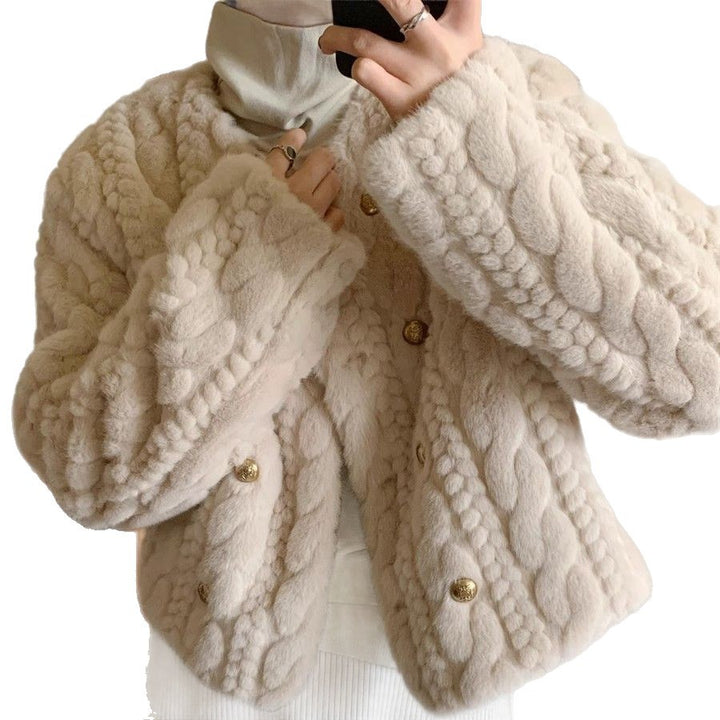 Damer Fluffy Cardigan med Guldknap Detaljer Stilla