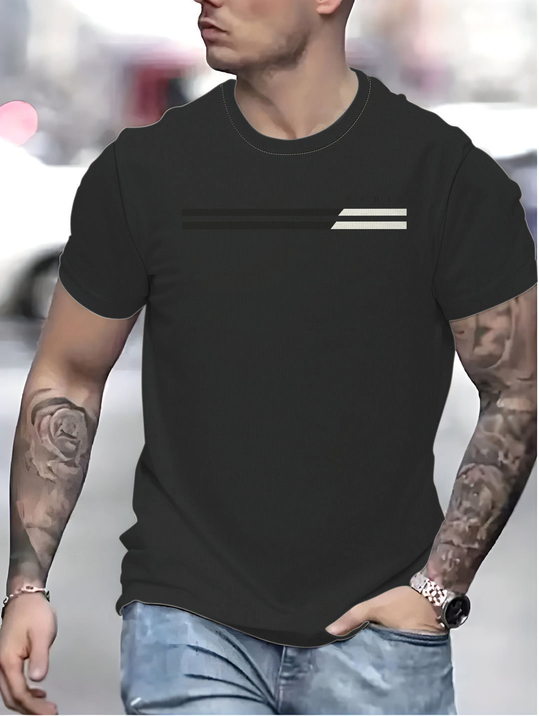 Herrer T-shirt med stilfuldt linjemønster Stilla