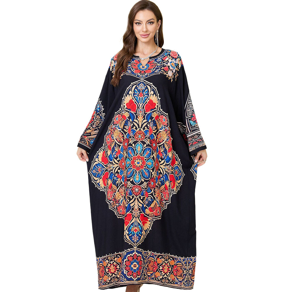 Dame Maxi-Kaftan med farverigt floralt broderedesign Stilla