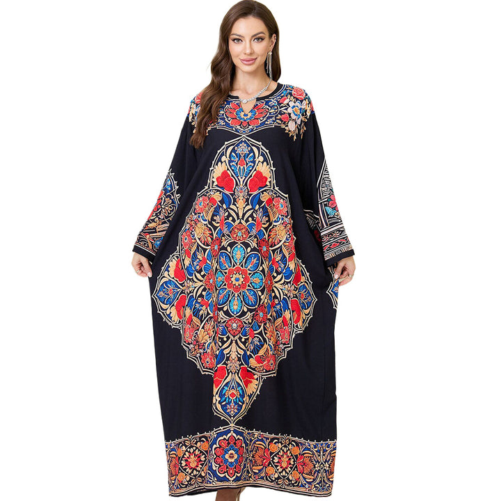 Dame Maxi-Kaftan med farverigt floralt broderedesign Stilla