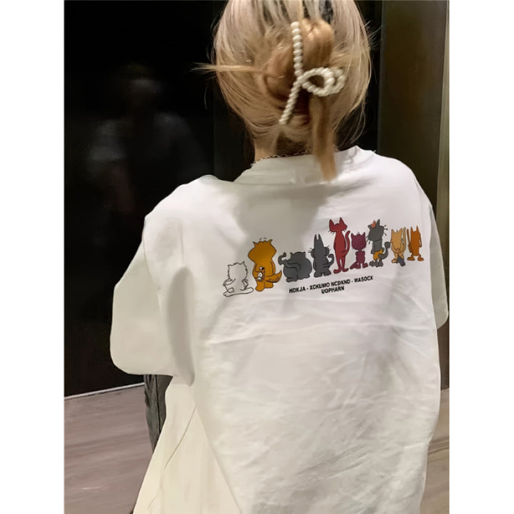 Dame T-shirt med kreativt dyremotiv og løst snit Stilla