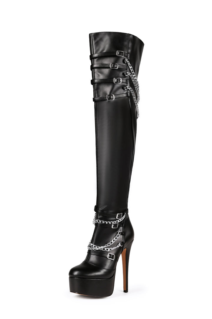 Femme Over-the-Knee Højglans Plattform Stiletto Støvler med Kædedetalje Stilla