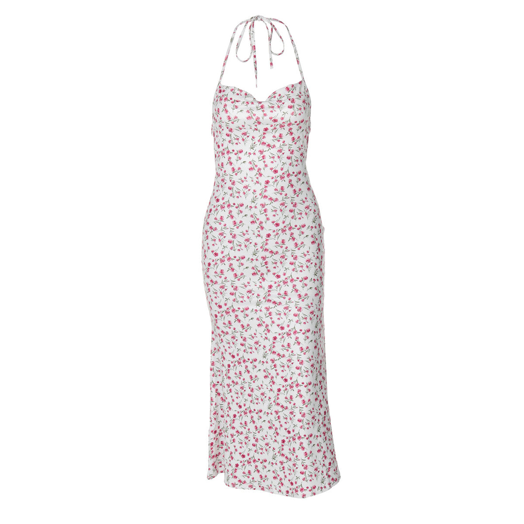 Dame maxikjole med elegant snøring og floral mønster Skovae