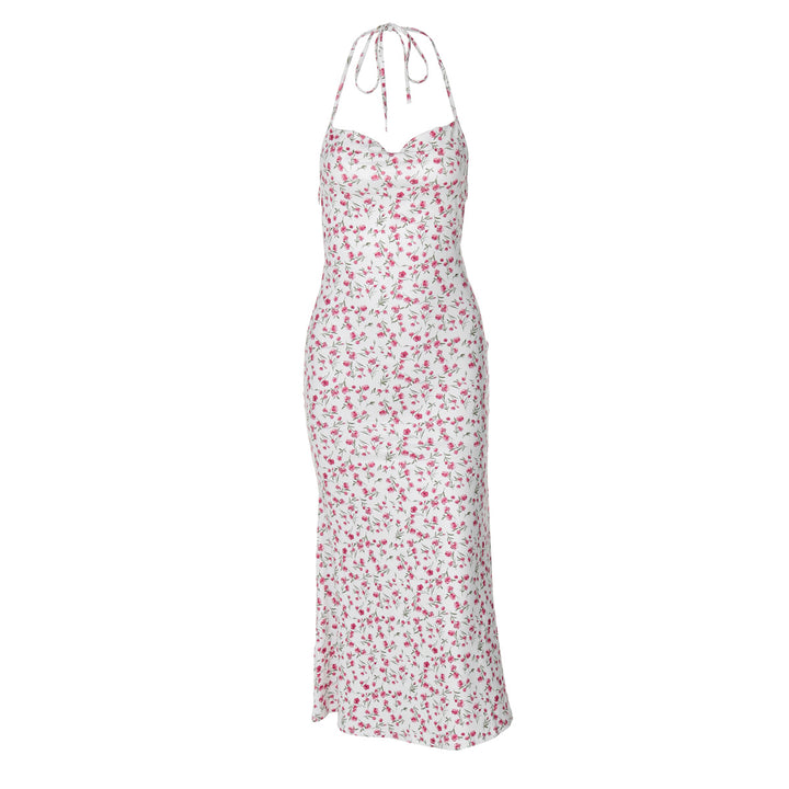 Dame maxikjole med elegant snøring og floral mønster Skovae