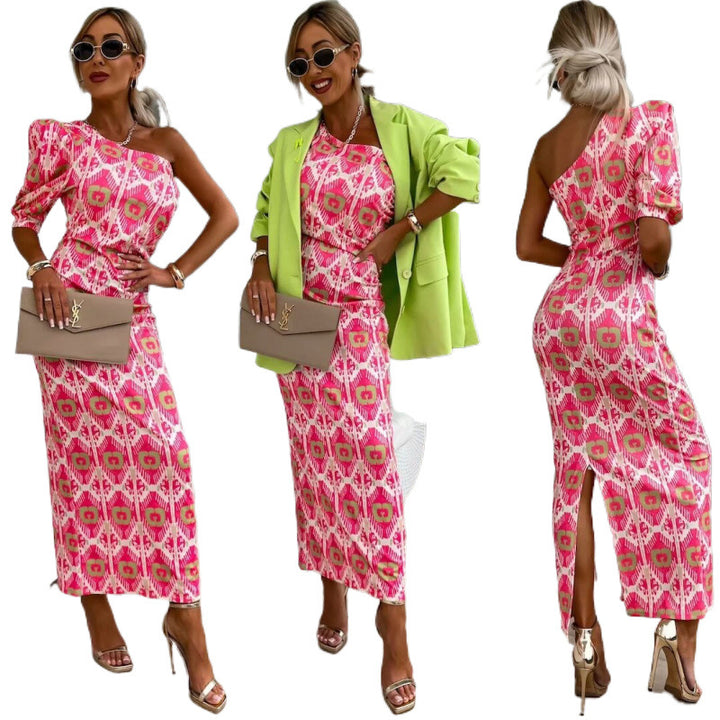 Femme One-Shoulder Maxi-Kjole med livlig grafiktryk Stilla