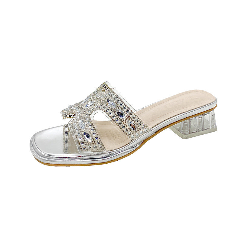 Femme Elegante Åben Tå Remsandaler med Strass Akcenter Stilla