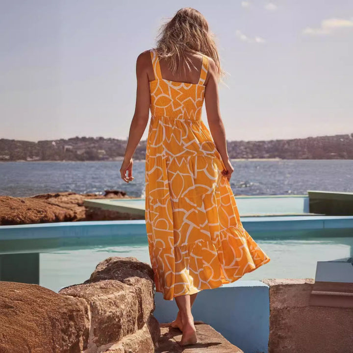 Dame Casual Maxi Kjole med Volantskanter Stilla