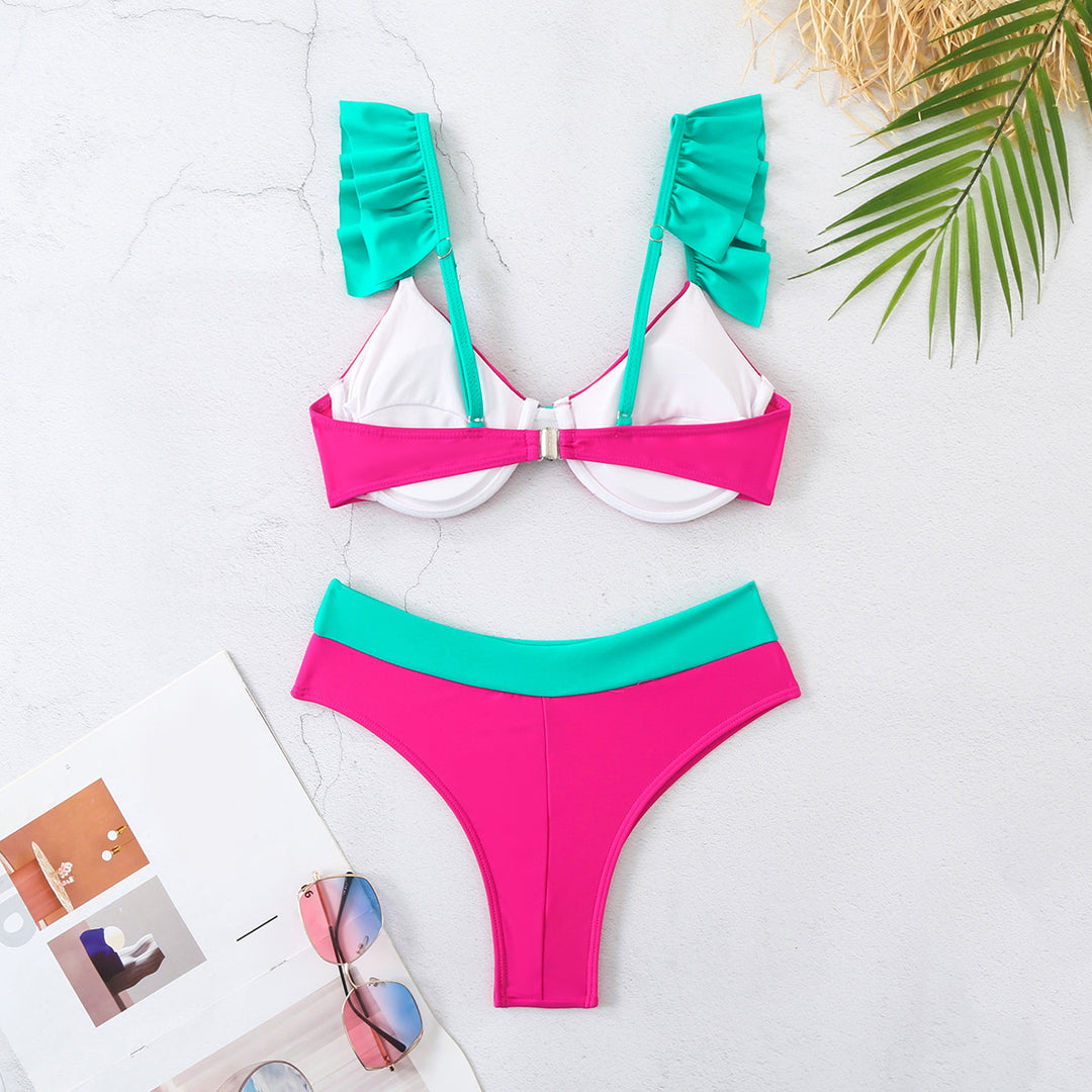 Dame bikini-sæt med volangærmer og kvalitets bustier-top Stilla