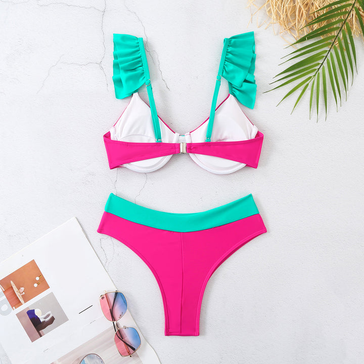 Dame bikini-sæt med volangærmer og kvalitets bustier-top Stilla