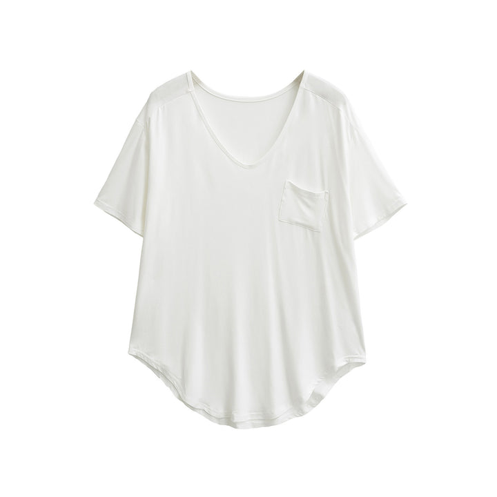 Femme Relaxed Fit V-Udsnit T-Shirt med Lomme-Detajle Stilla