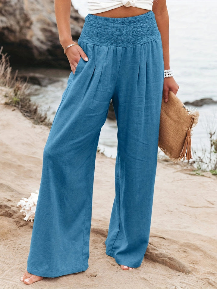 Dame bred sommerbuks med elastisk talje og elegant plissering Stilla