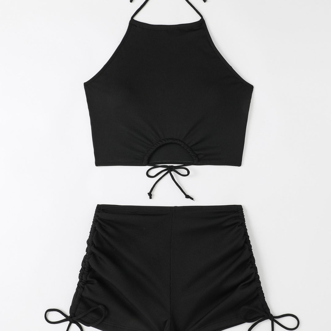 Dame Højkrave Crop Top og Flæser Badebukser Sæt Stilla