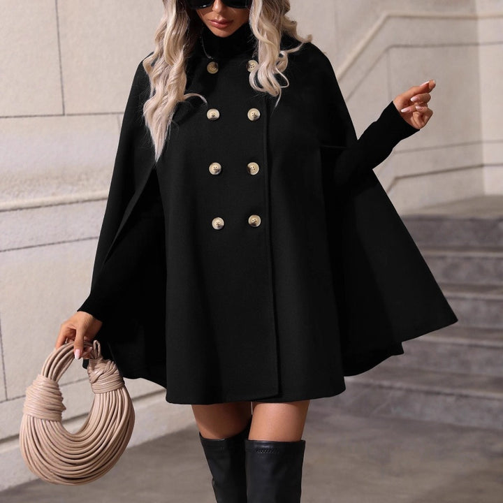 Dame elegant ren uld cape jakke med dobbel knap liste Stilla