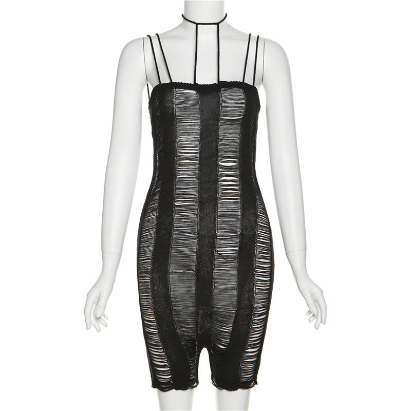 Dame Bodycon Jumpsuit med ribbet look og elegante stropper Skovae