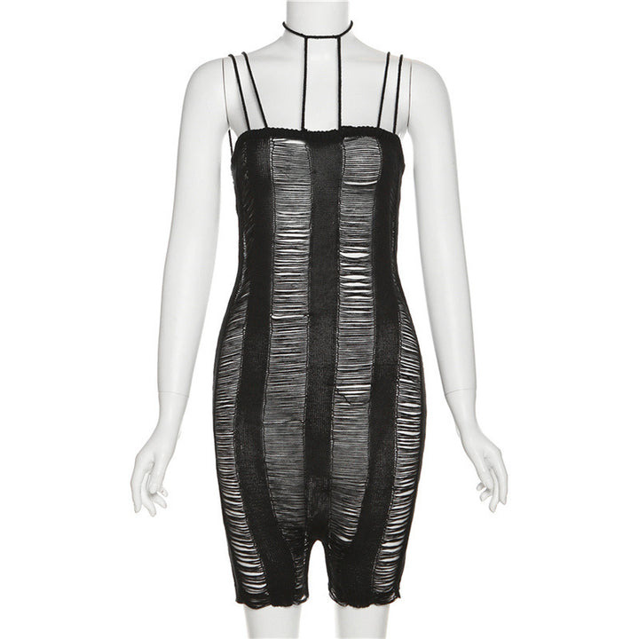 Dame Bodycon Jumpsuit med ribbet look og elegante stropper Skovae