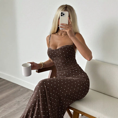 Dame Figurtilpasset Maxikjole med Polka Prikker og Strapless Design Skovae