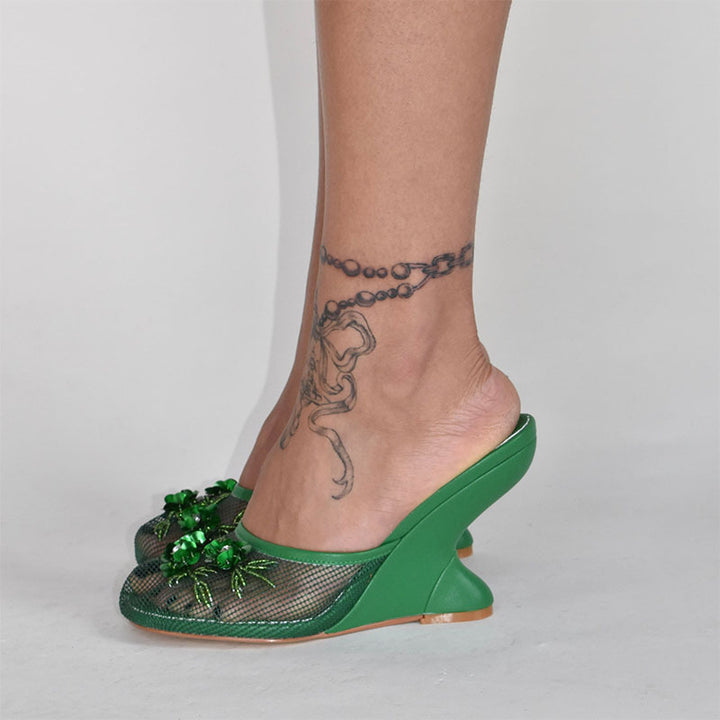 Femme Dekorative Netz-Mules med blomstermotiver Stilla