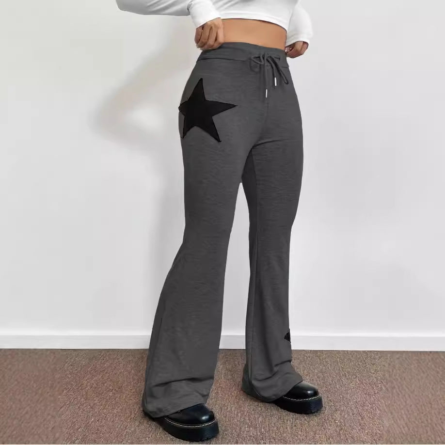 Dame casual sweatpants med bred ben og stjernemotiv Skovae