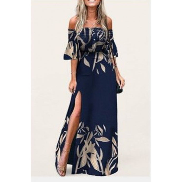 Fru Off-Shoulder Maxi Kjole med Blomstertryk og Slids Stilla