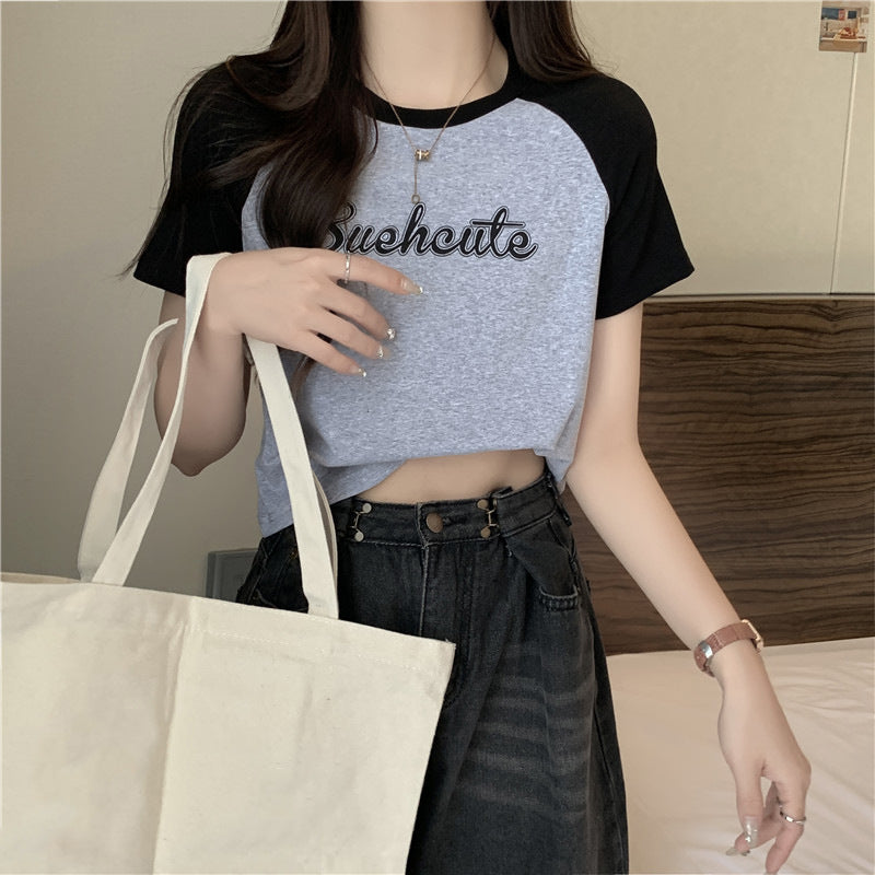 Femme Kontrast Ærme Grafik T-Shirt Stilla