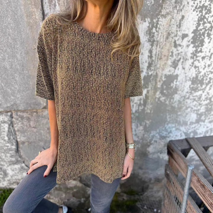 Dame oversized T-shirt med glimmersten og afslappet snit Skovae