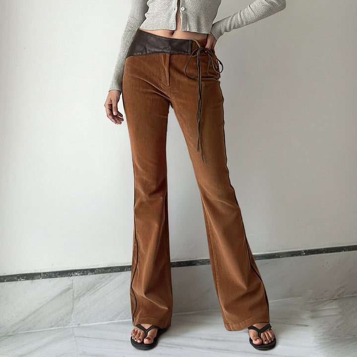 Damen elegante Cordhose mit hohem Bund und seitlichem Kordelzug Skovae