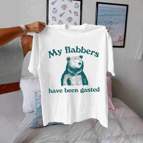 Dame T-shirt med humoristisk bjørnemotiv og inspirerende tekst Skovae