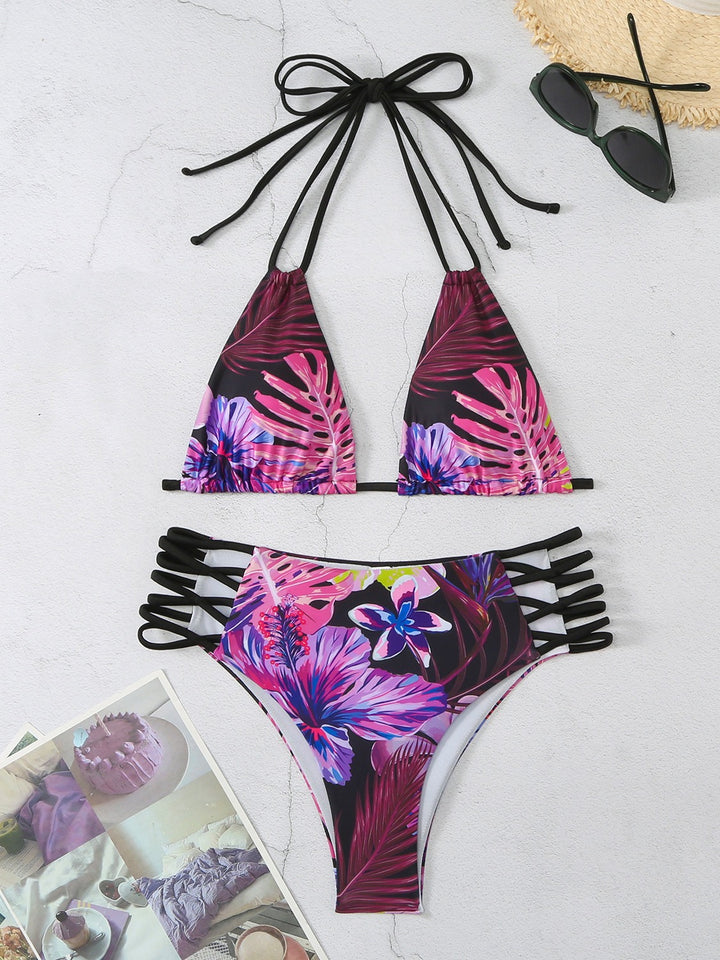 Dame tropisk print højtaljet bikini sæt Stilla