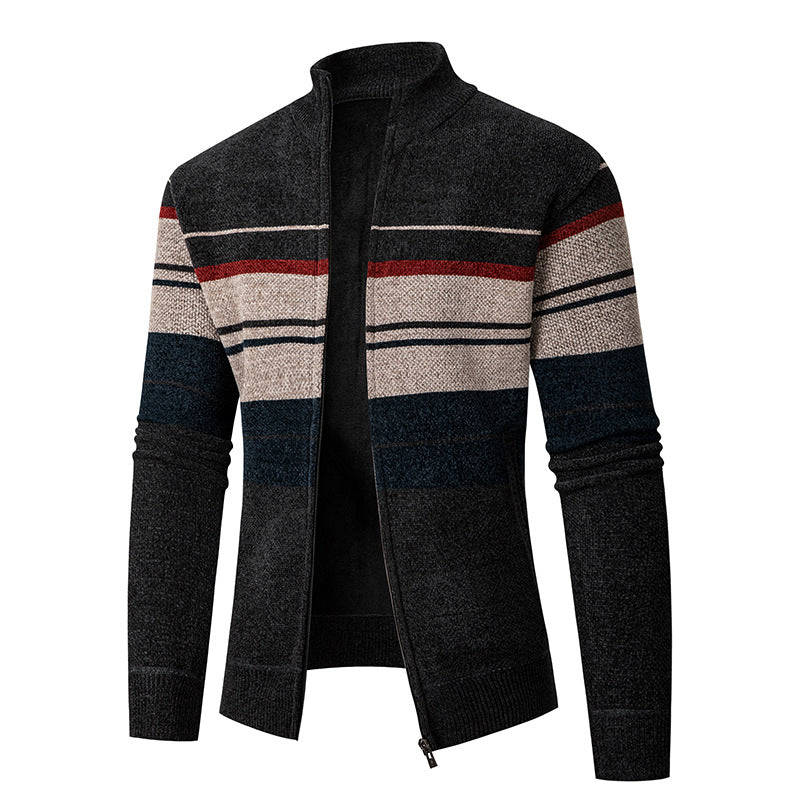 Herre Struktureret Strib Strik Zipper Cardigan Stilla