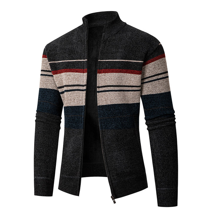 Herre Struktureret Strib Strik Zipper Cardigan Stilla