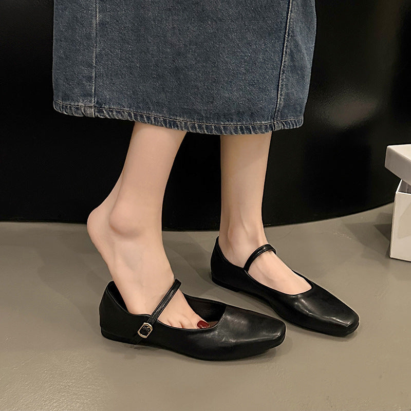 Femme Firkantetå-Mary-Jane-Flats med justerbar ankelrem Stilla